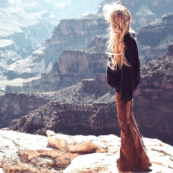 LONG LENGTH Hip Hugger Fringe Bell Bottoms in GOLDEN BROWN TIE DYE - XS S M L XL - Picture 10 of 14